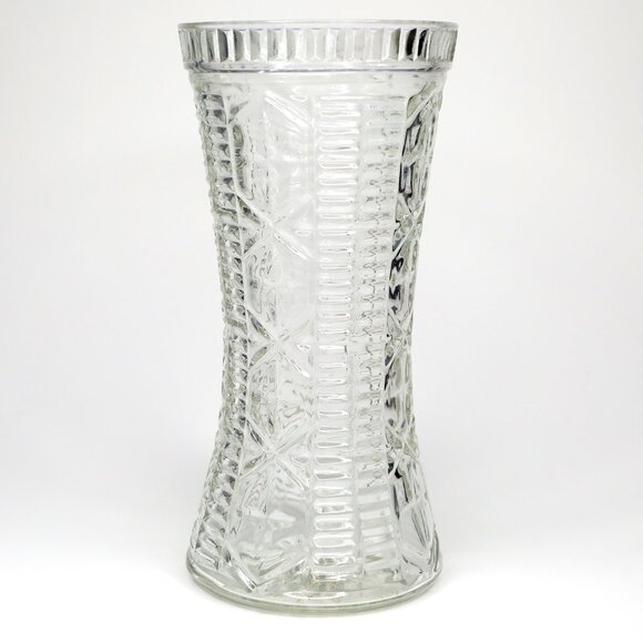 Vintage Pressed Clear Glass Starburst Vase Retro Decor Mid Century Modern - Picture 1 of 8